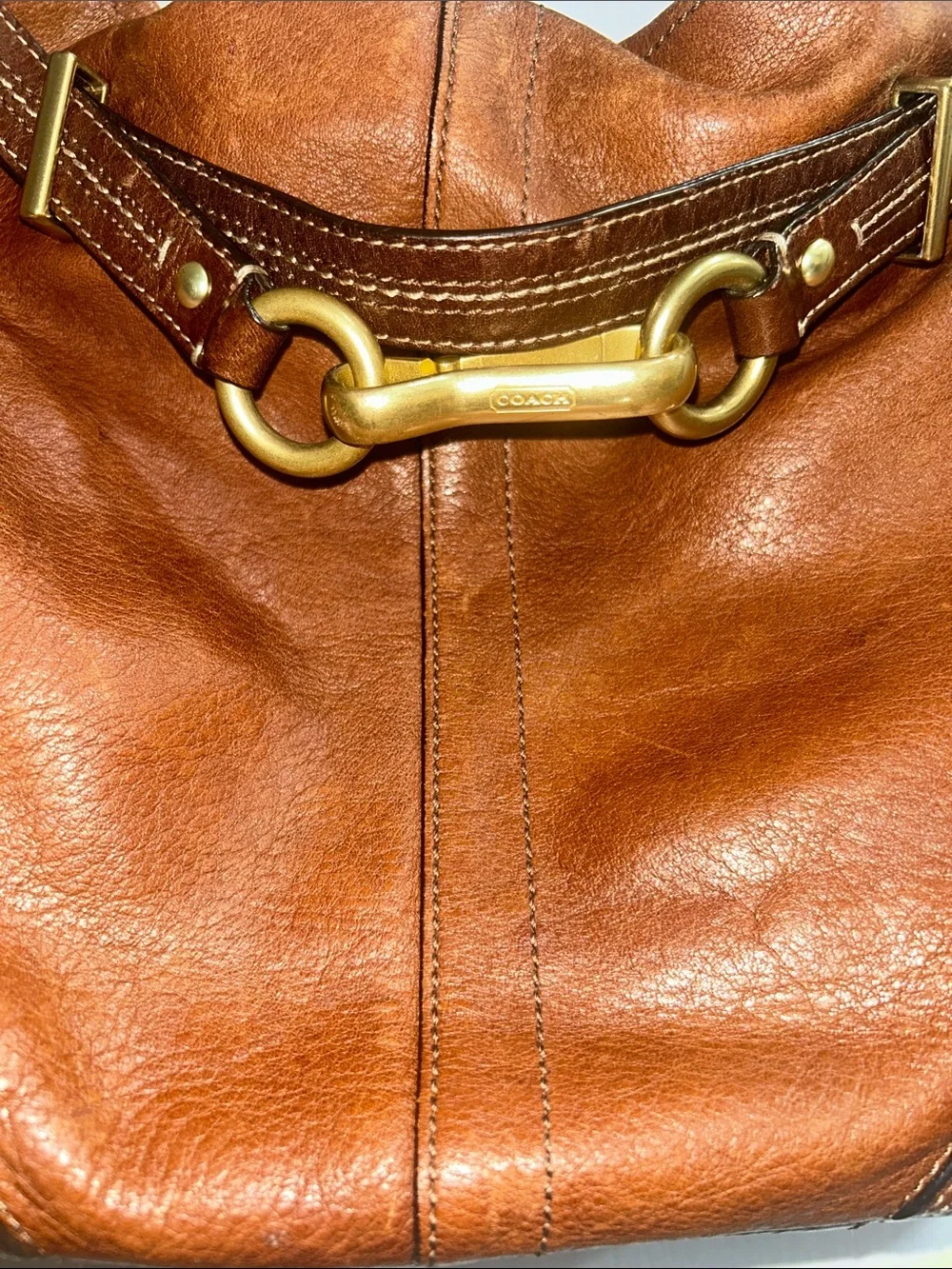 sold Coach Y2K Brown Leather Hamptons Shoulder Tote Bag with Gold Hardware